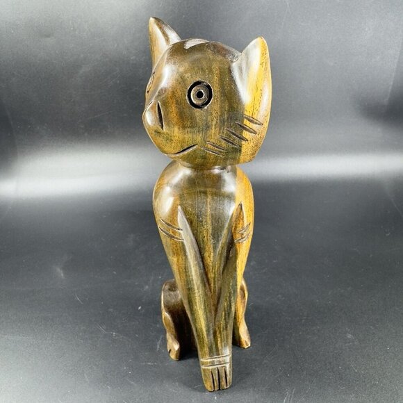 Vintage Hand Carved Wood Kitty Cat Sculpture Figurine Hand Made Decor Cat VTG - Picture 14 of 14